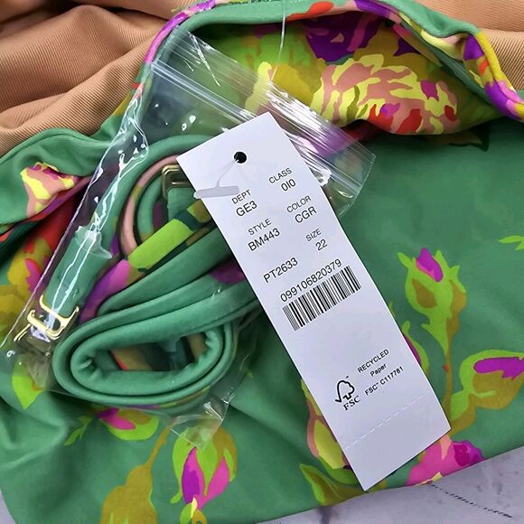 J Crew One Piece Green Criss Cross Cut Out Green Bikini Swim Suit Floral - Picture 14 of 14